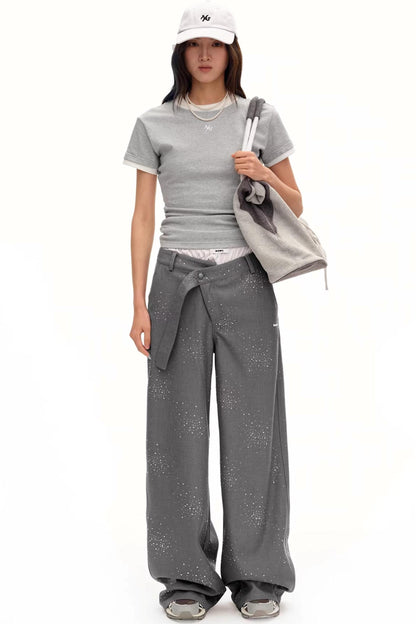Starry Rhinestone Wide-Leg Pants