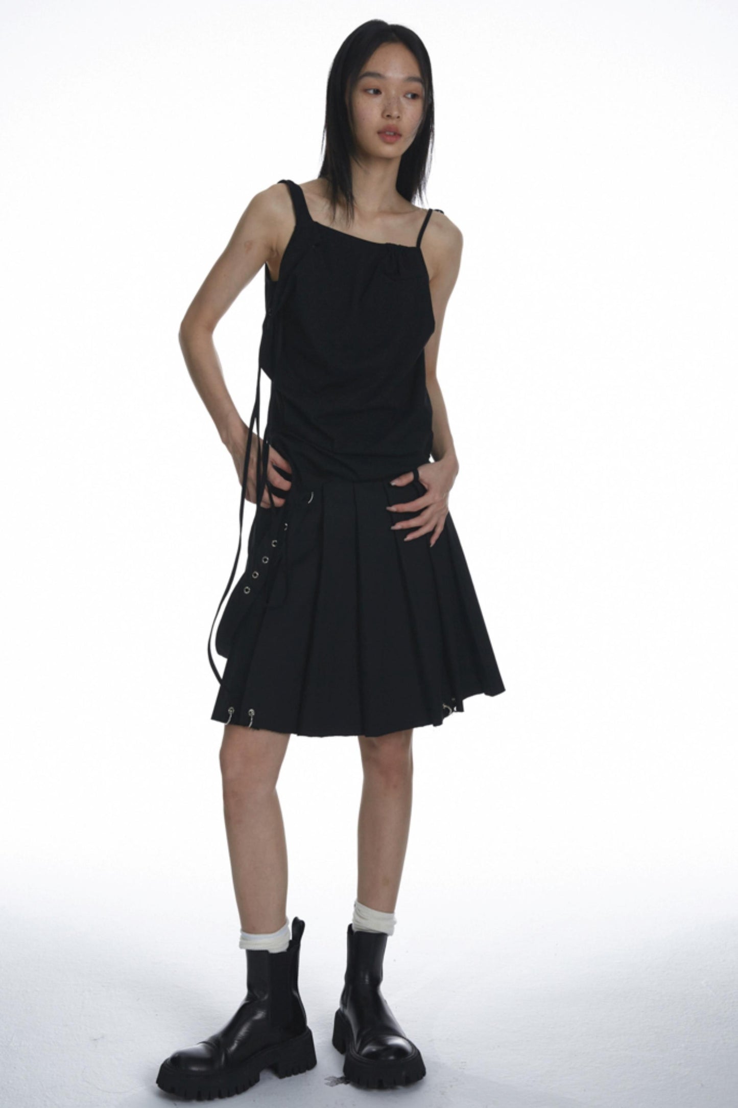 Black Pleated Halter Skirt