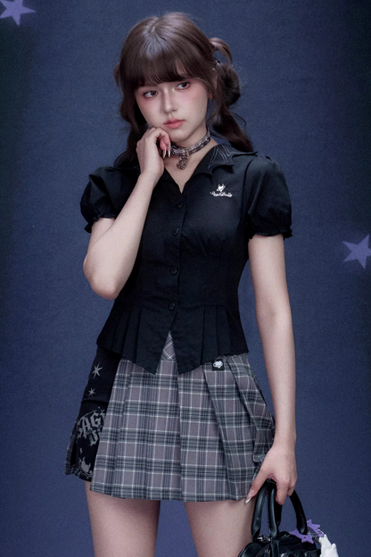 Plaid Graffiti Pleated Skirt Set-Up