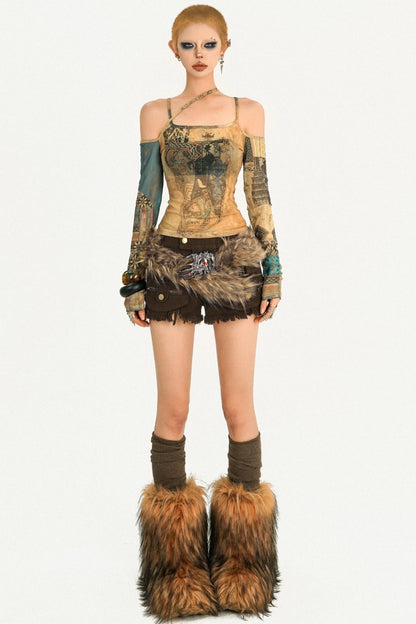 Dune Exotic Print Sheer Mesh Top