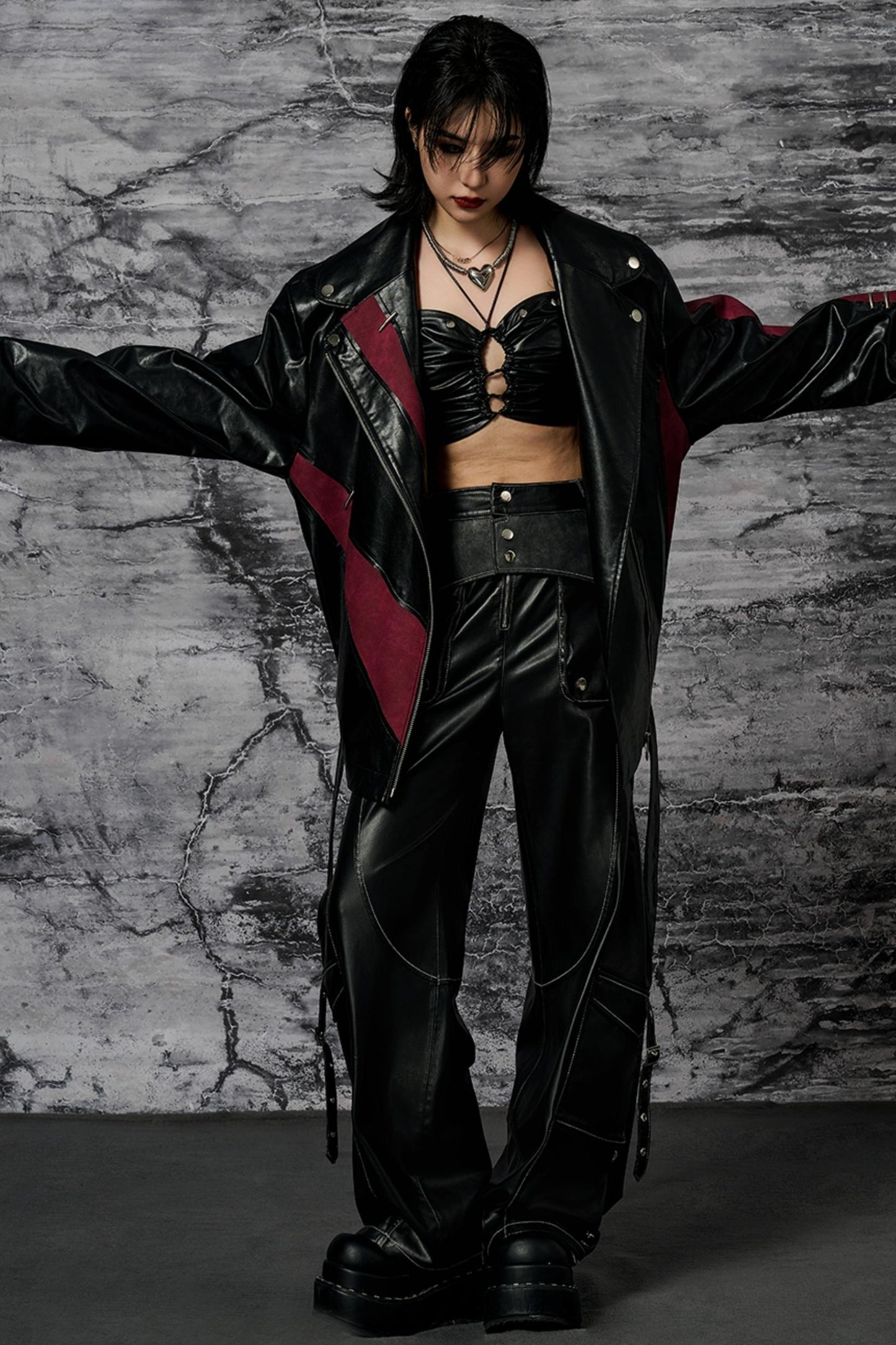 Metallic Trim Leather Pants