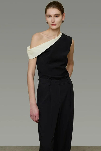 Black and White Slanted Top