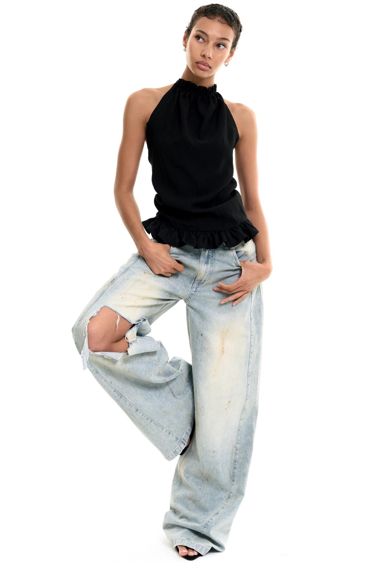 Wool Halterneck Ruffle Camisole Top