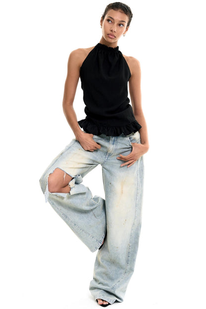 Wool Halterneck Ruffle Camisole Top