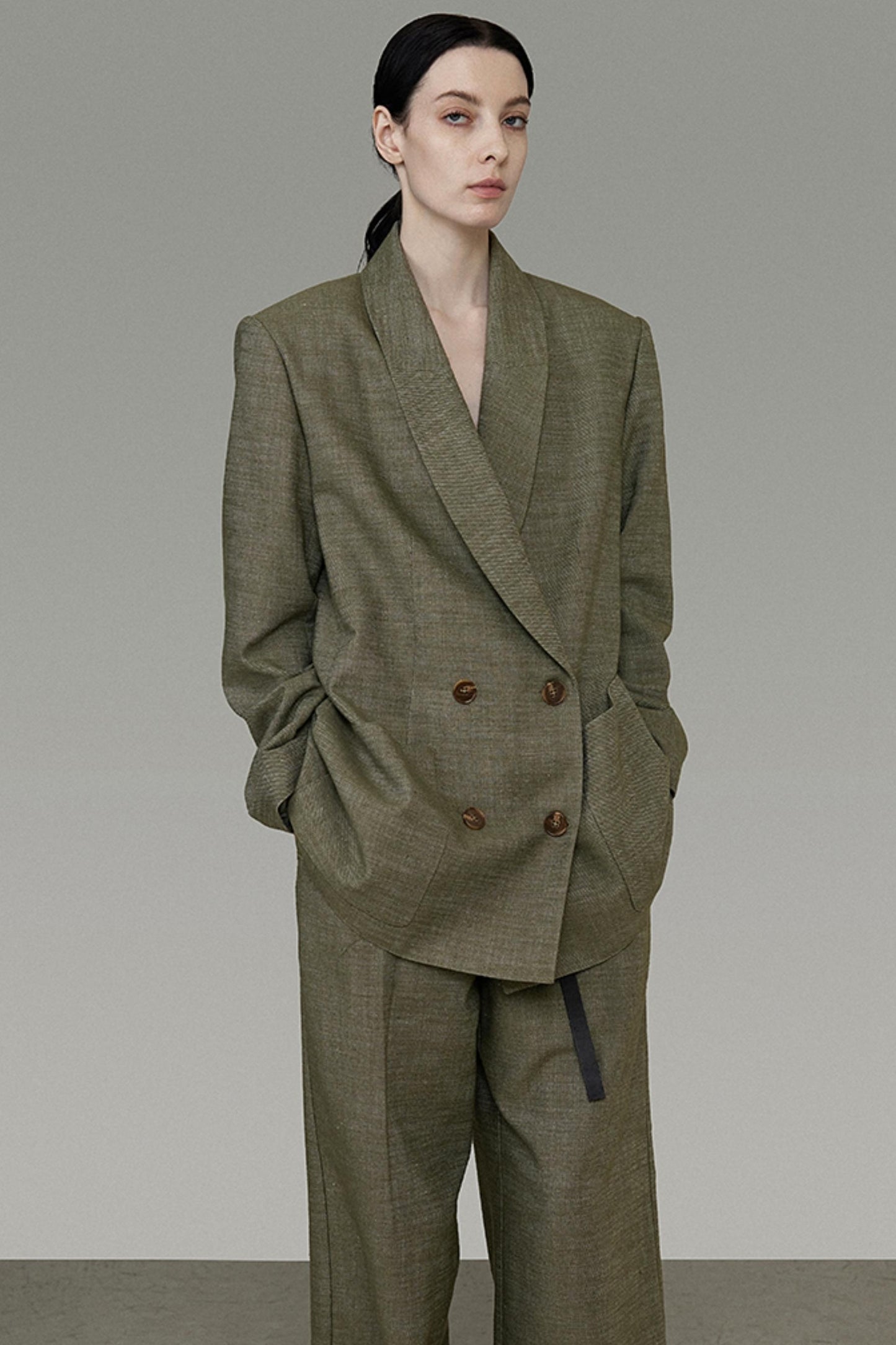 Draped Straight-Leg Suit Pants