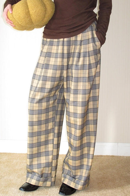 British Plaid Loose Trousers