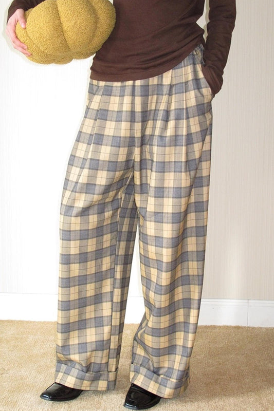 British Plaid Loose Trousers