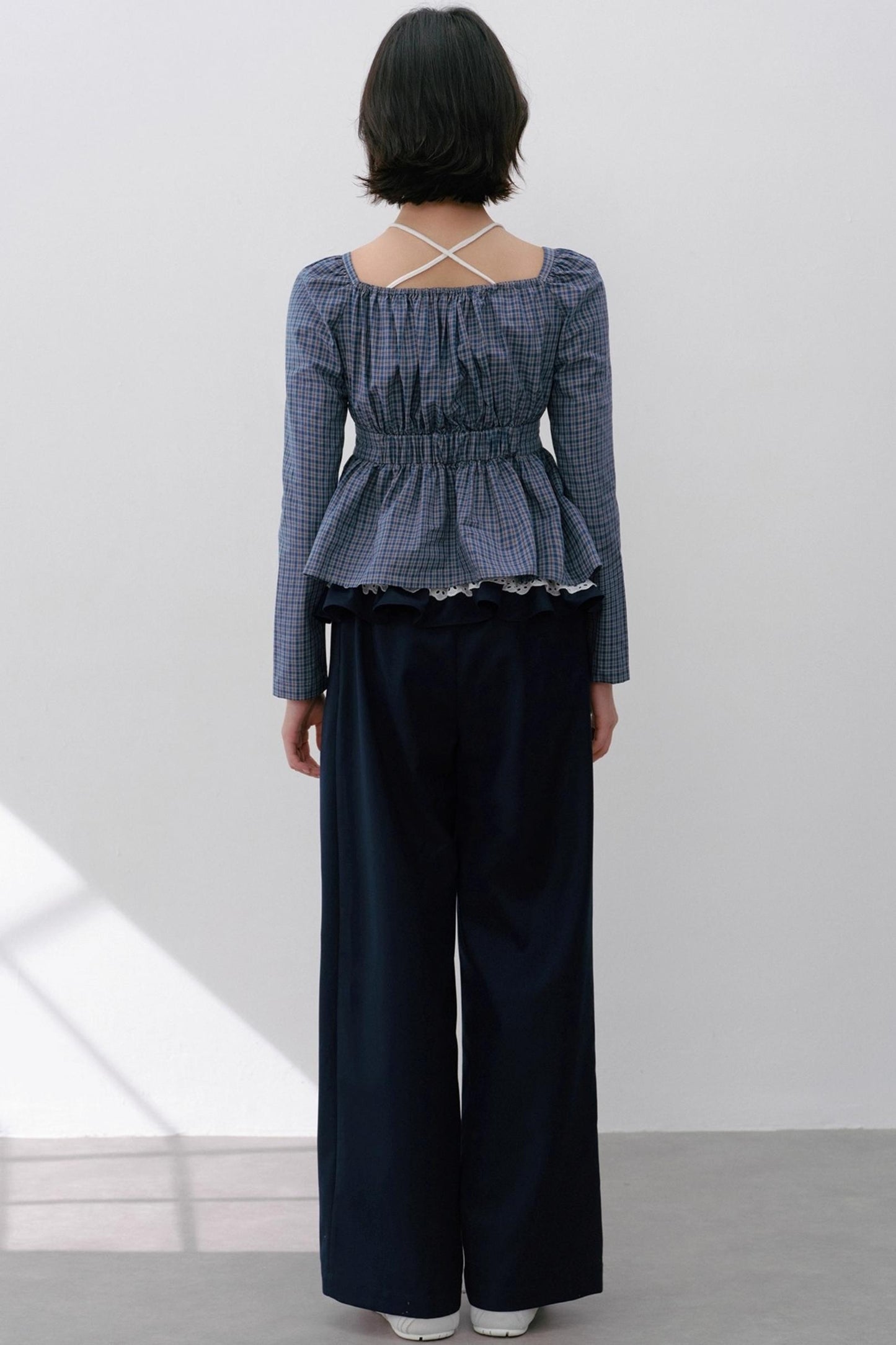 Vintage Navy Blue Check Cinched Shirt