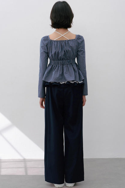 Vintage Navy Blue Check Cinched Shirt