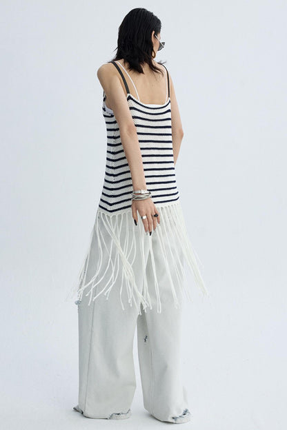 Summer Jacquard V-Neck Leather Hem Vest