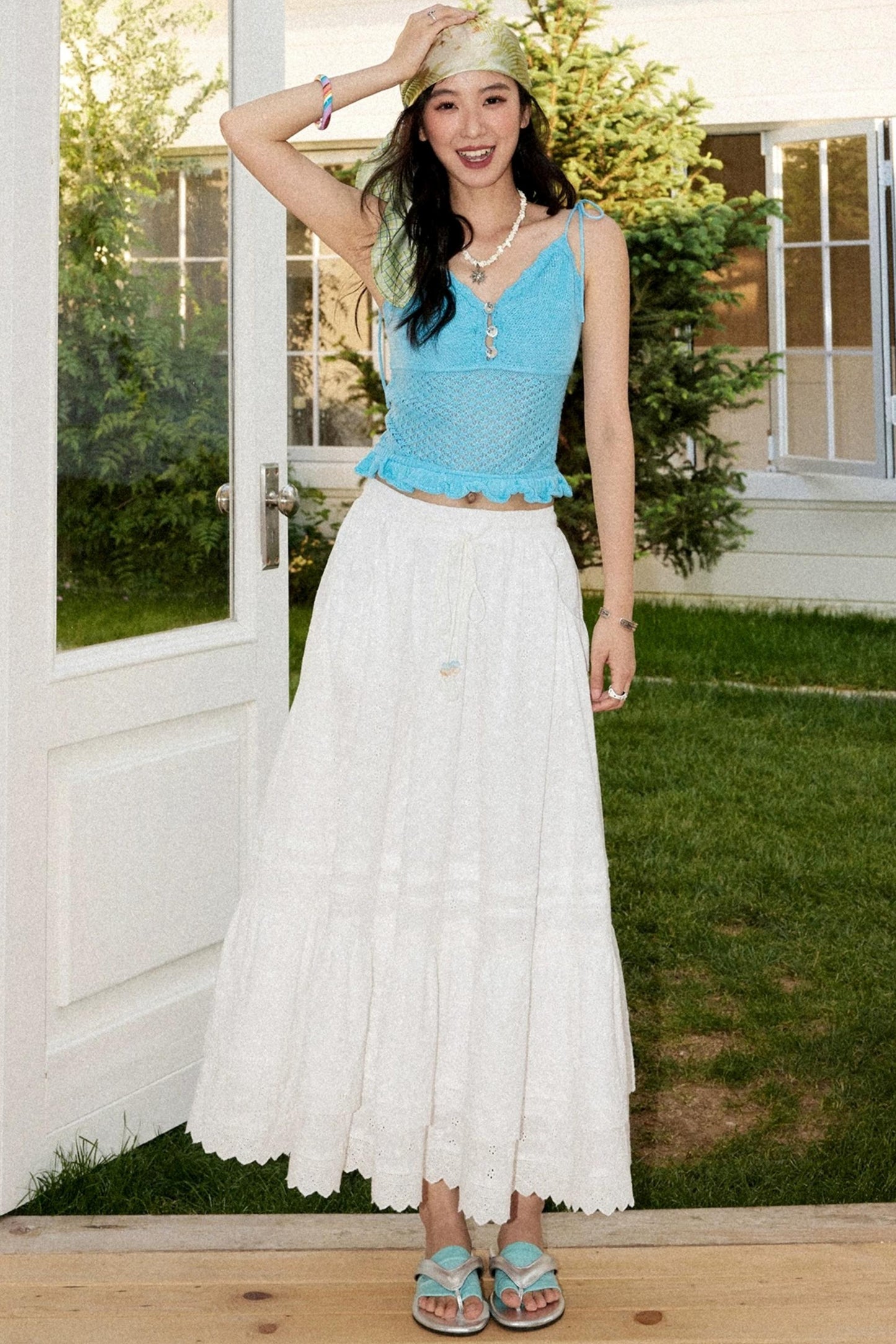 Wool Sequin Ruffle Knit Top