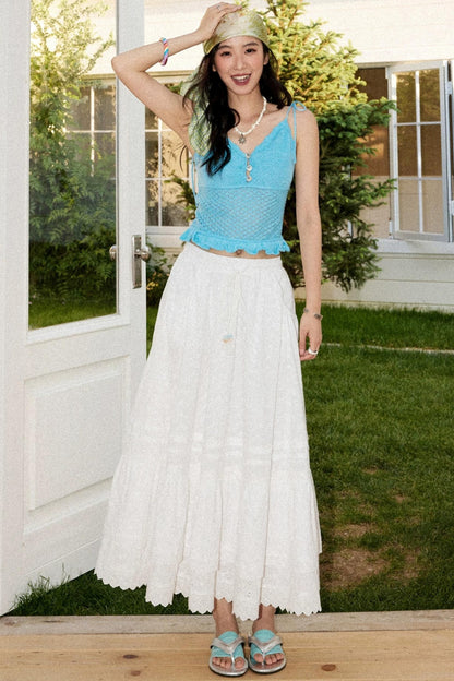 Wool Sequin Ruffle Knit Top