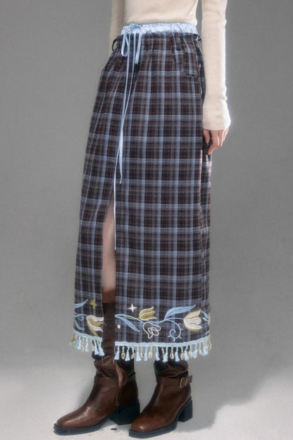 Floral Vintage Front Slit Skirt