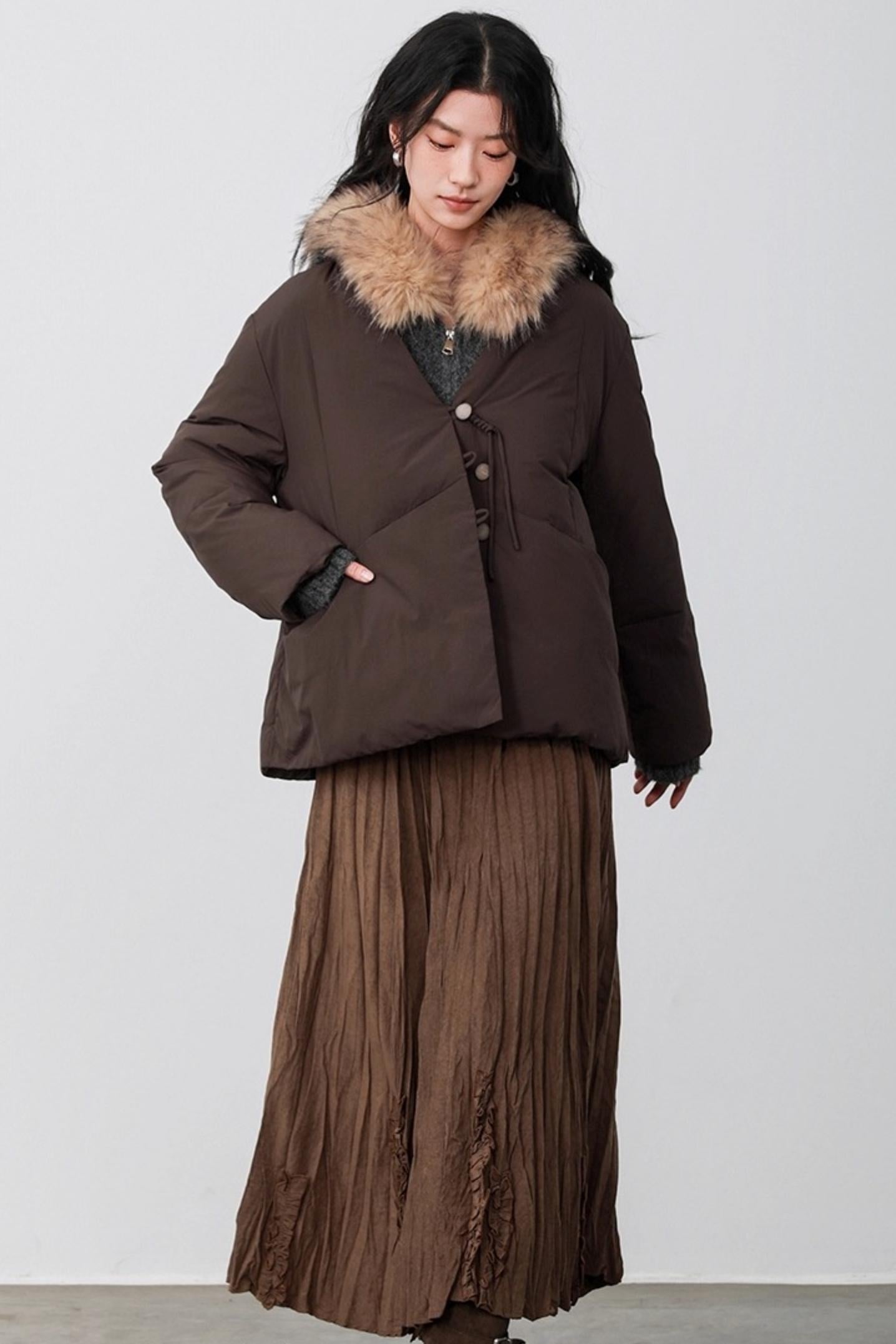 Fog Gray Fur Collar Hooded Jacket