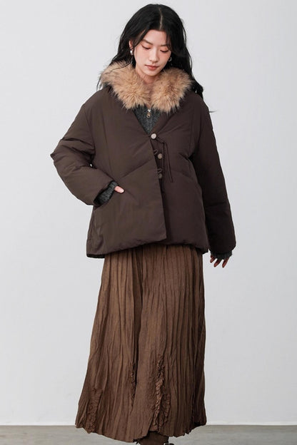 Fog Gray Fur Collar Hooded Jacket