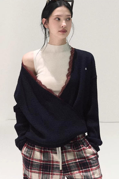 Silk-Gloss Wool Lace Sweater Set-Up