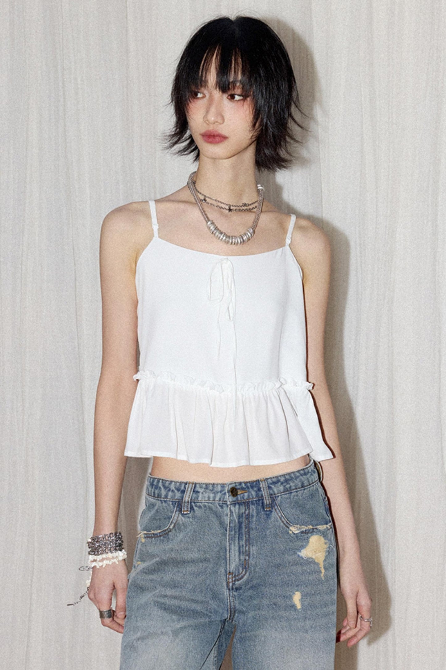 Pure White Suspenders Top