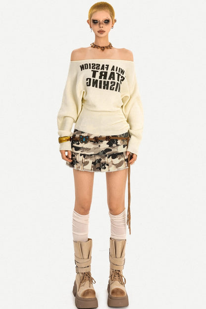 Original Camouflage Lace Spliced Ruffled Skirt