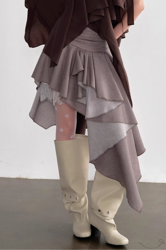 Pleated Linen Lace Skirt