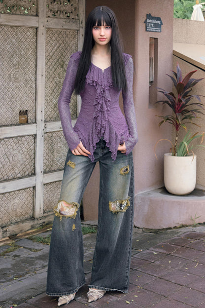 Retro Lace Detail Denim Jeans