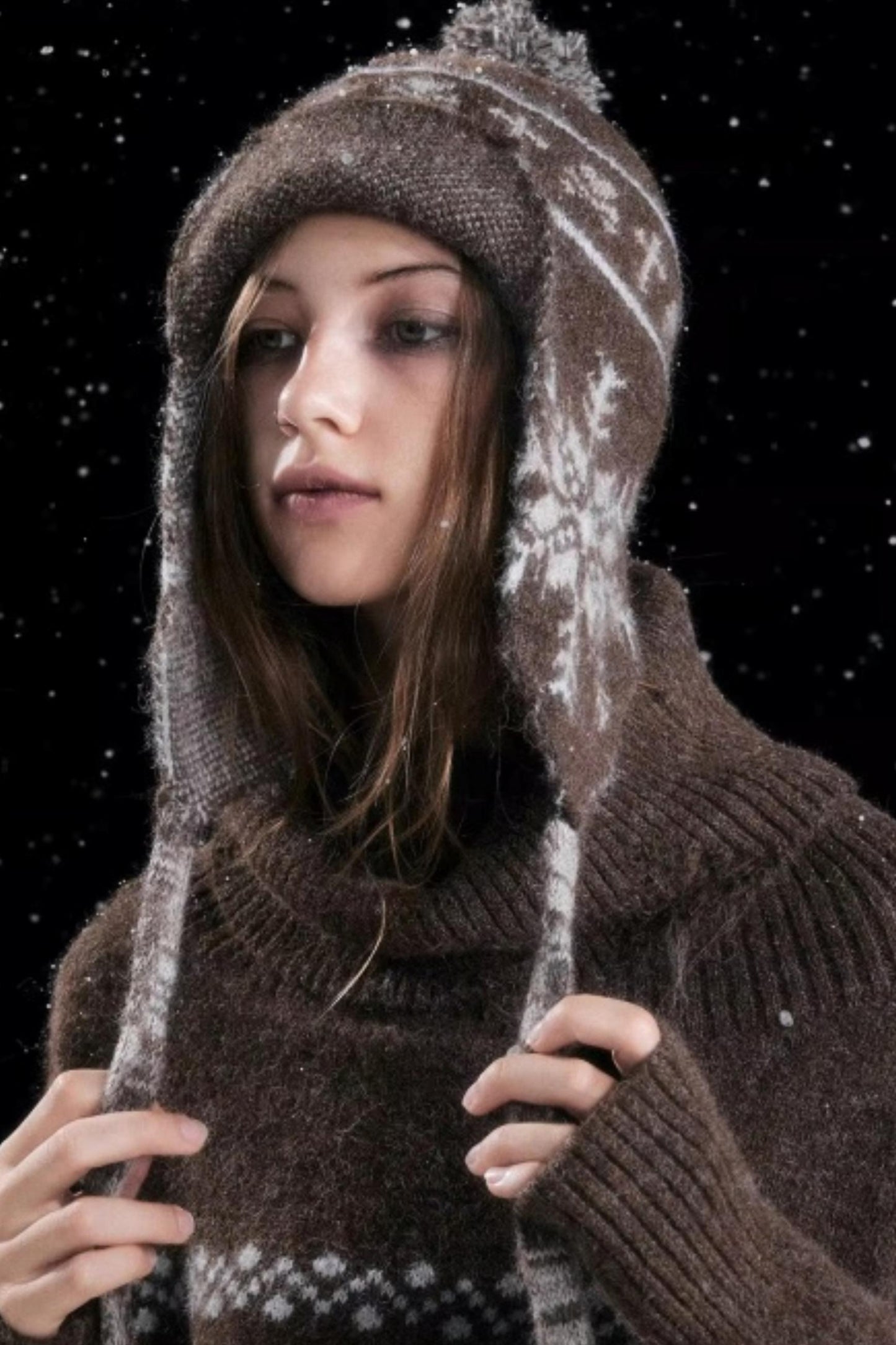 Knitted Snowflake Earflap Hat