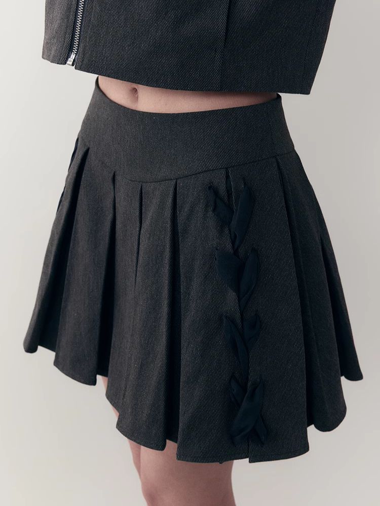 Tie Short Jacket + Pleated Half Skirt