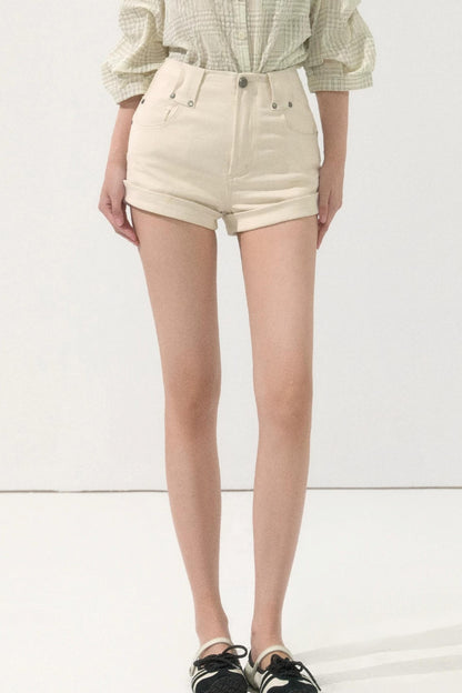 High-Waisted Metal Buckle Shorts