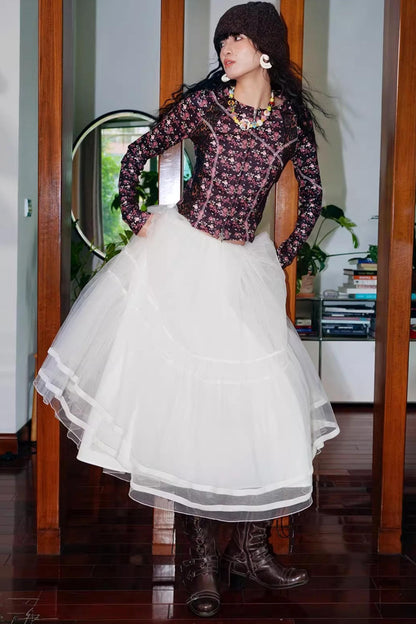 Autumn Mesh Puffy Long Skirt