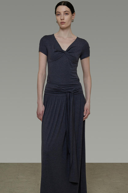 Draped Knit Tee Skirt Set-Up