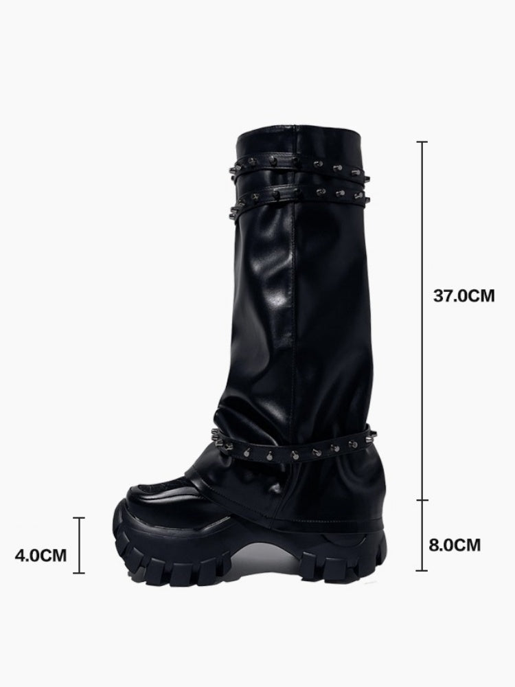 Y2K Punk Style Metal Rivets High Heel Long Boots