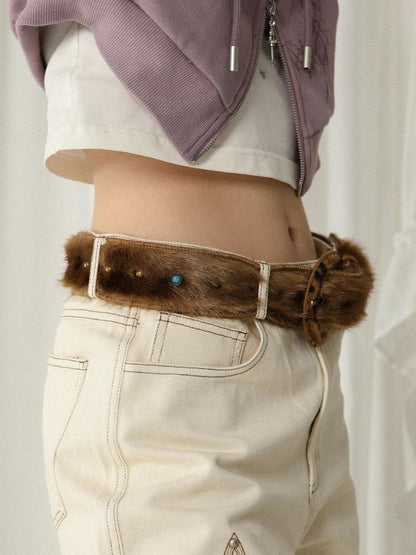 Eco-Friendly Fur Rivet Metal Composite Belt