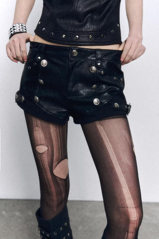 Garden Punk Leather Patchwork Shorts