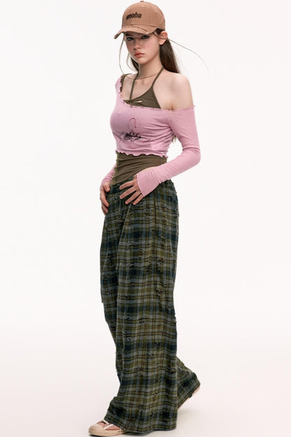 Retro Straight Check Loose Pants