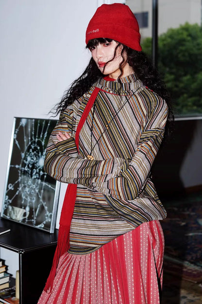 Striped Brushed Long-Sleeved Top