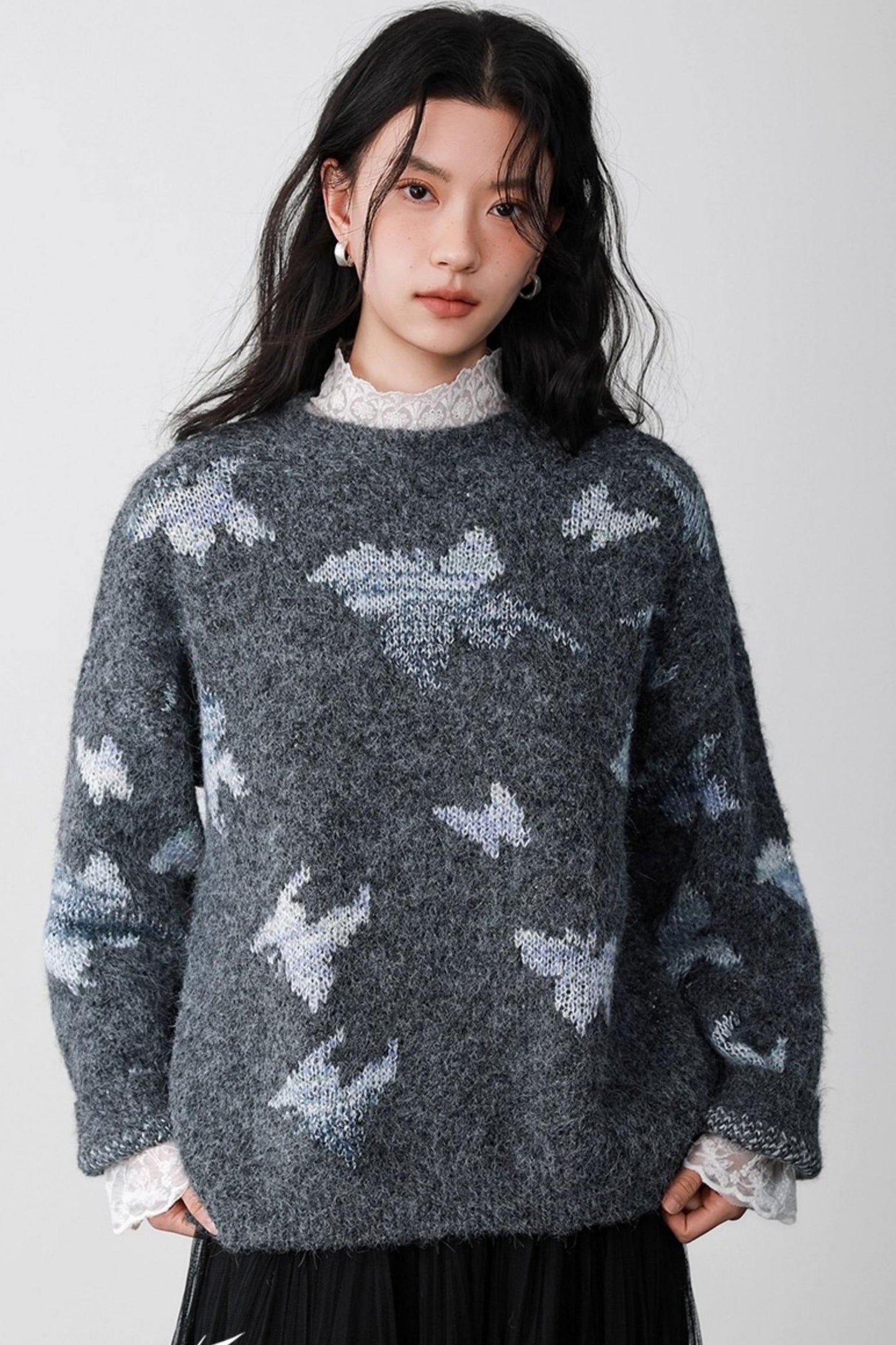 Gray Butterfly Hollow Sweater