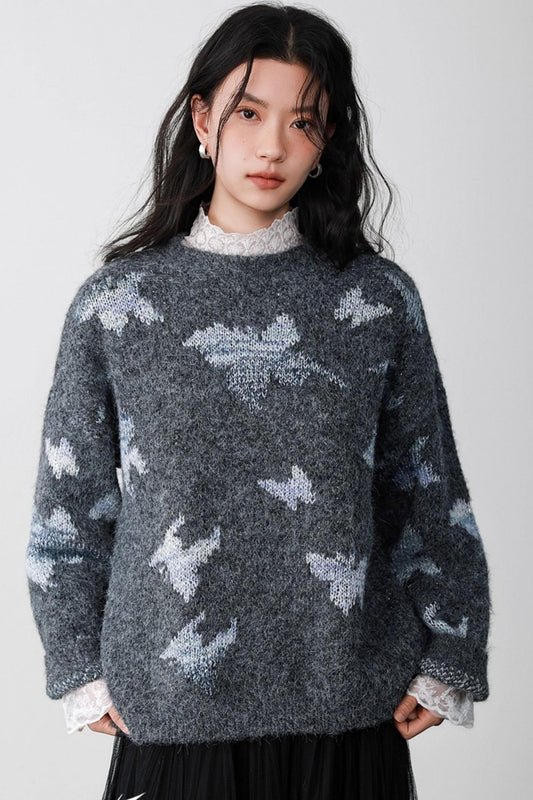 Gray Butterfly Hollow Sweater