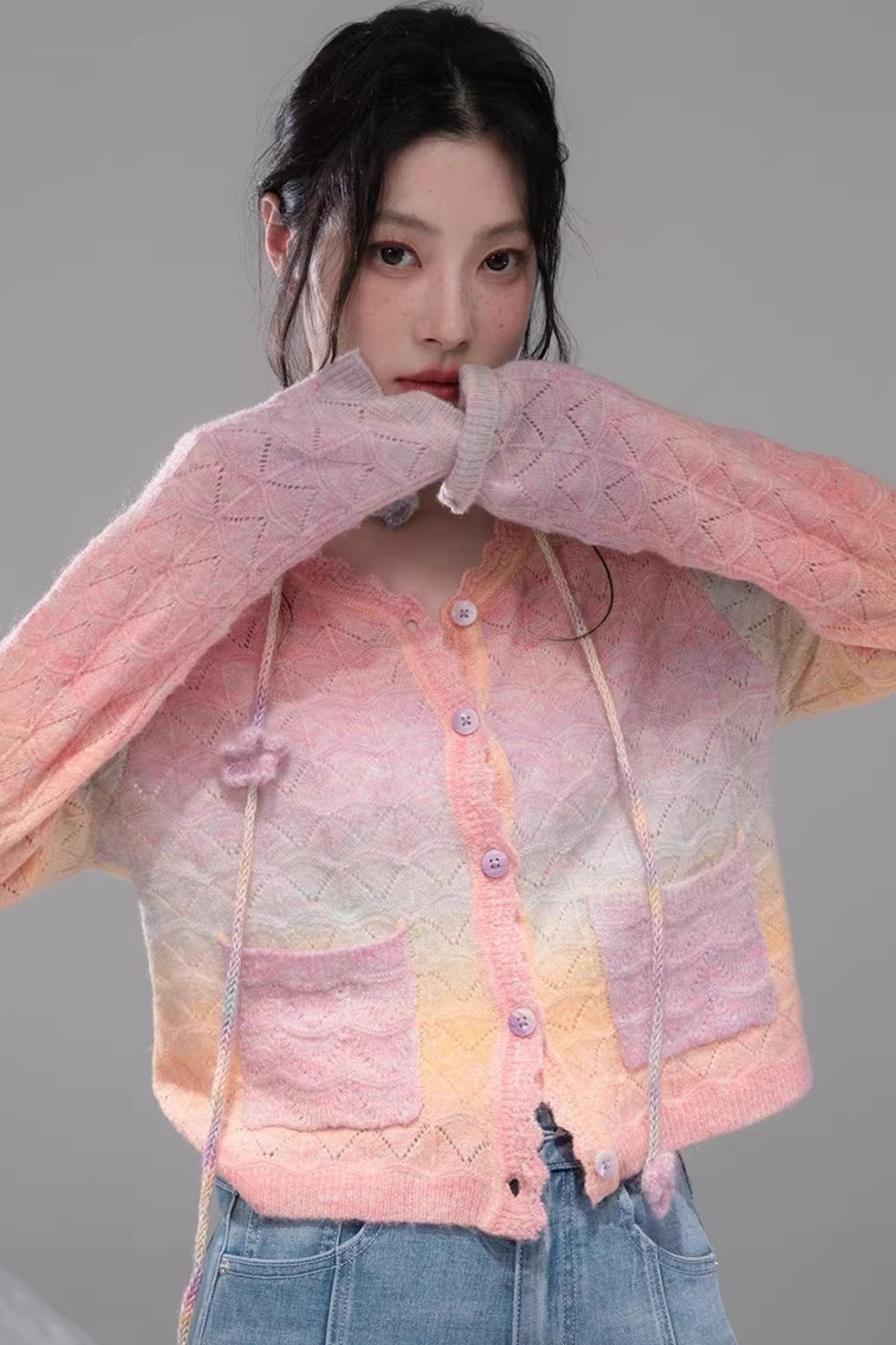 Gradient Rainbow Wool Knit Cardigan