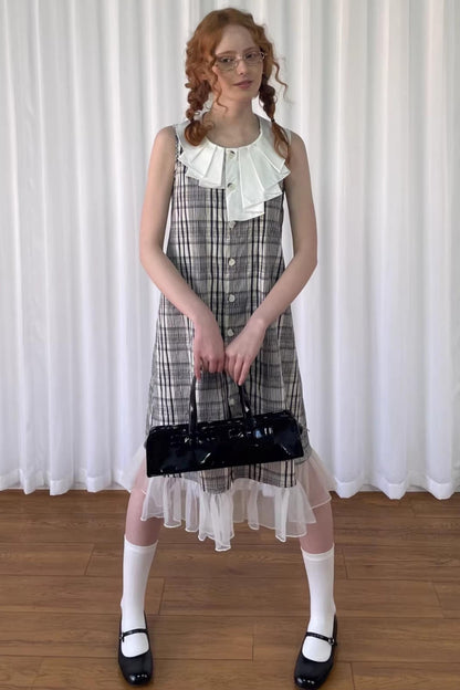 Plaid Wrinkle-Collar Dress