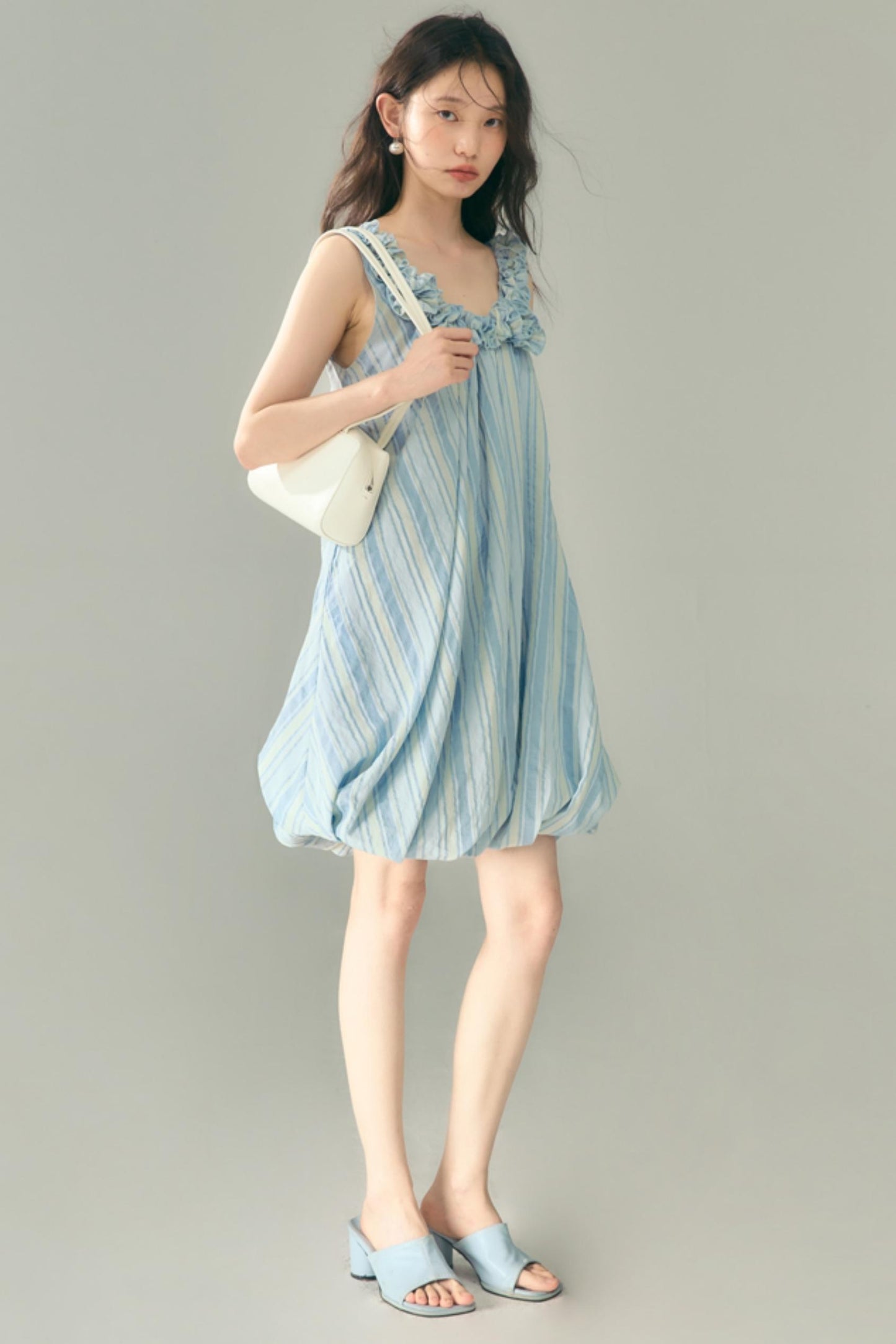 Blue Jellyfish Embroidered Striped Vest Dress