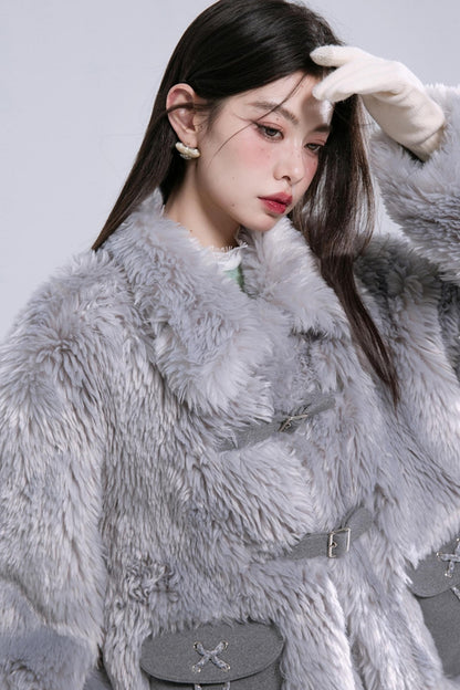 Panelled Eco-Fur Coat