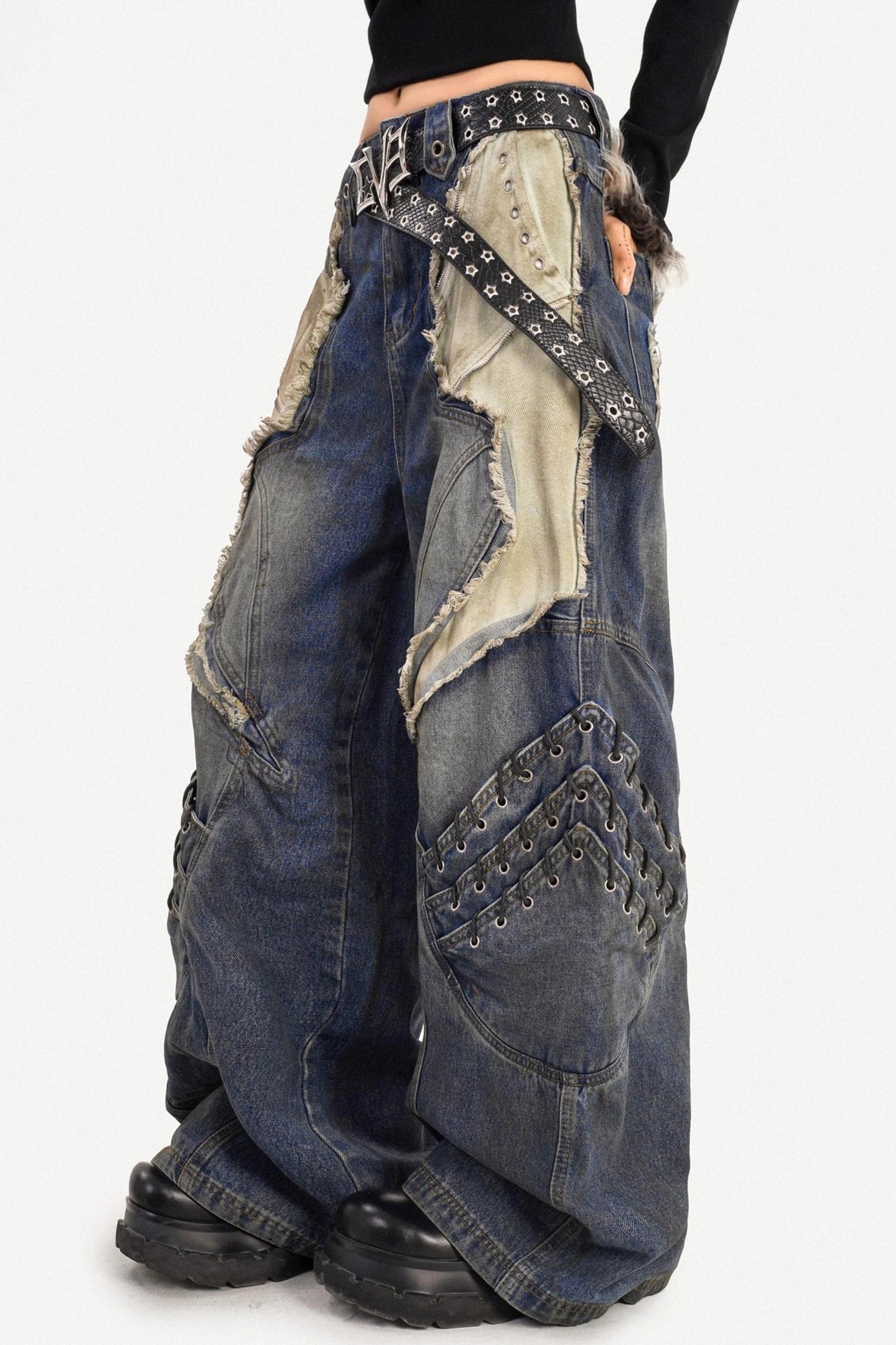 Irregular Patchwork Wide-Leg Pants