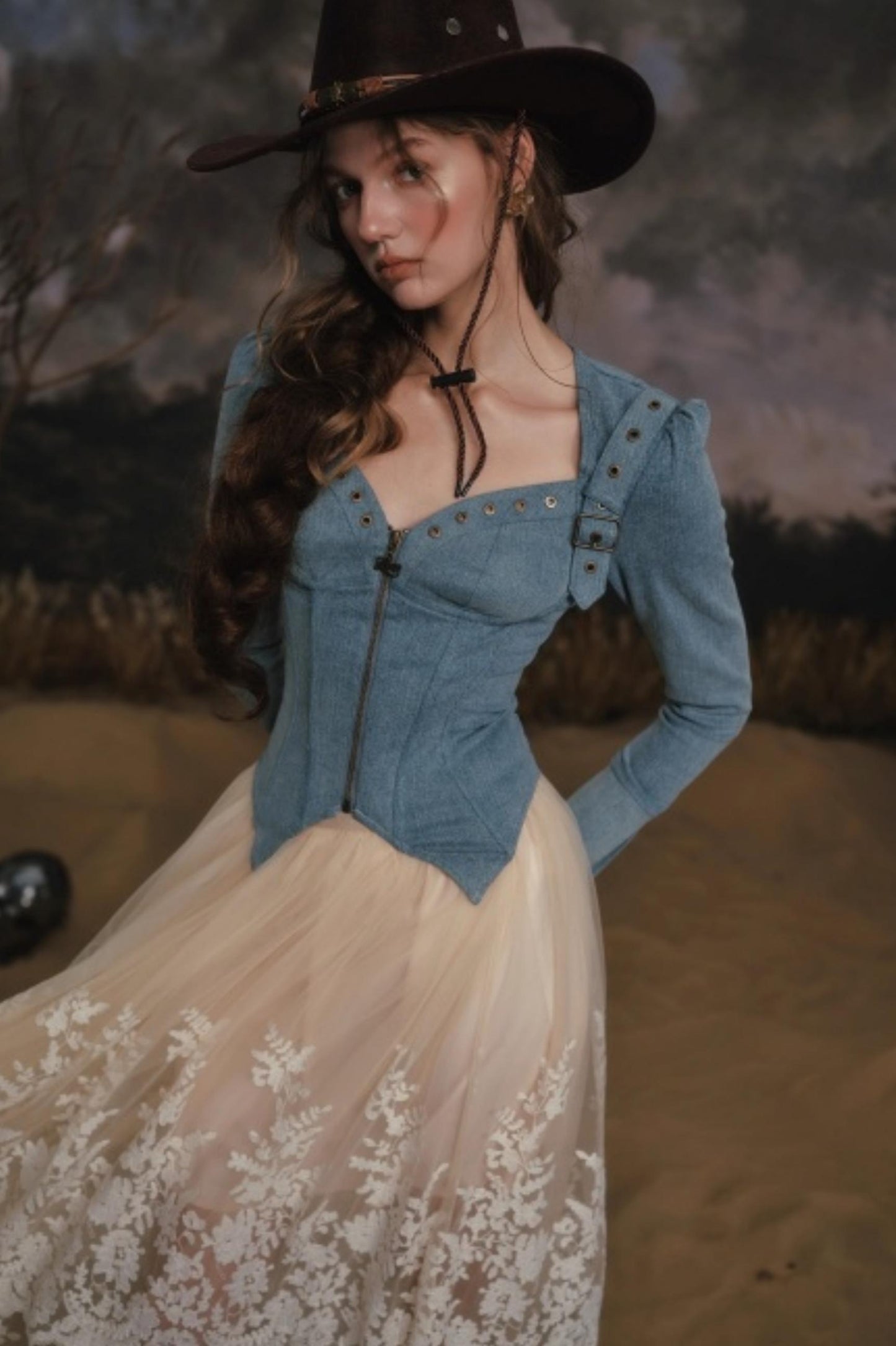 Denim Slim-Fit Jacket Skirt Set-Up