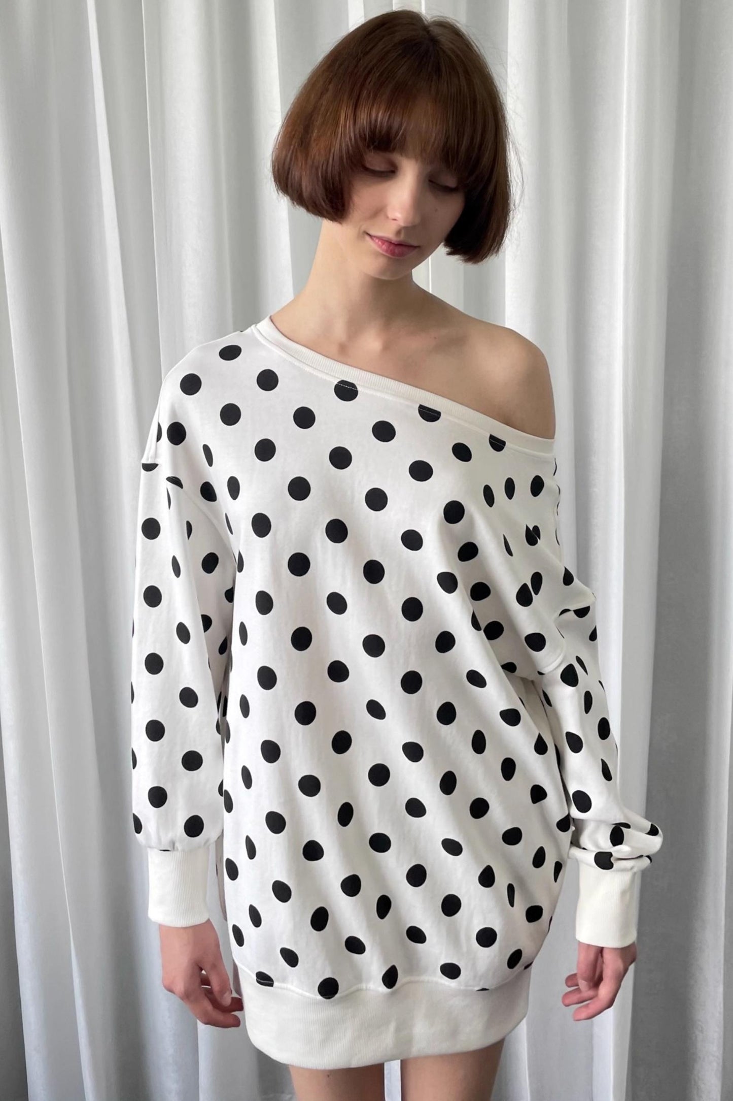 Versatile Polka Dot Crew Neck Sweatshirt