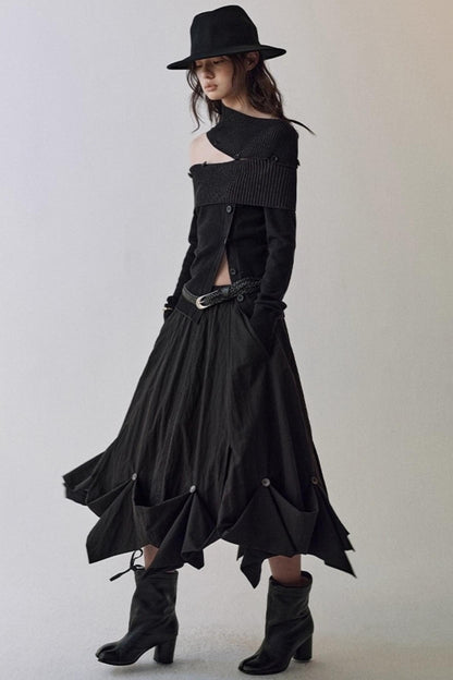 Slim One-Shoulder Knitted Sweater