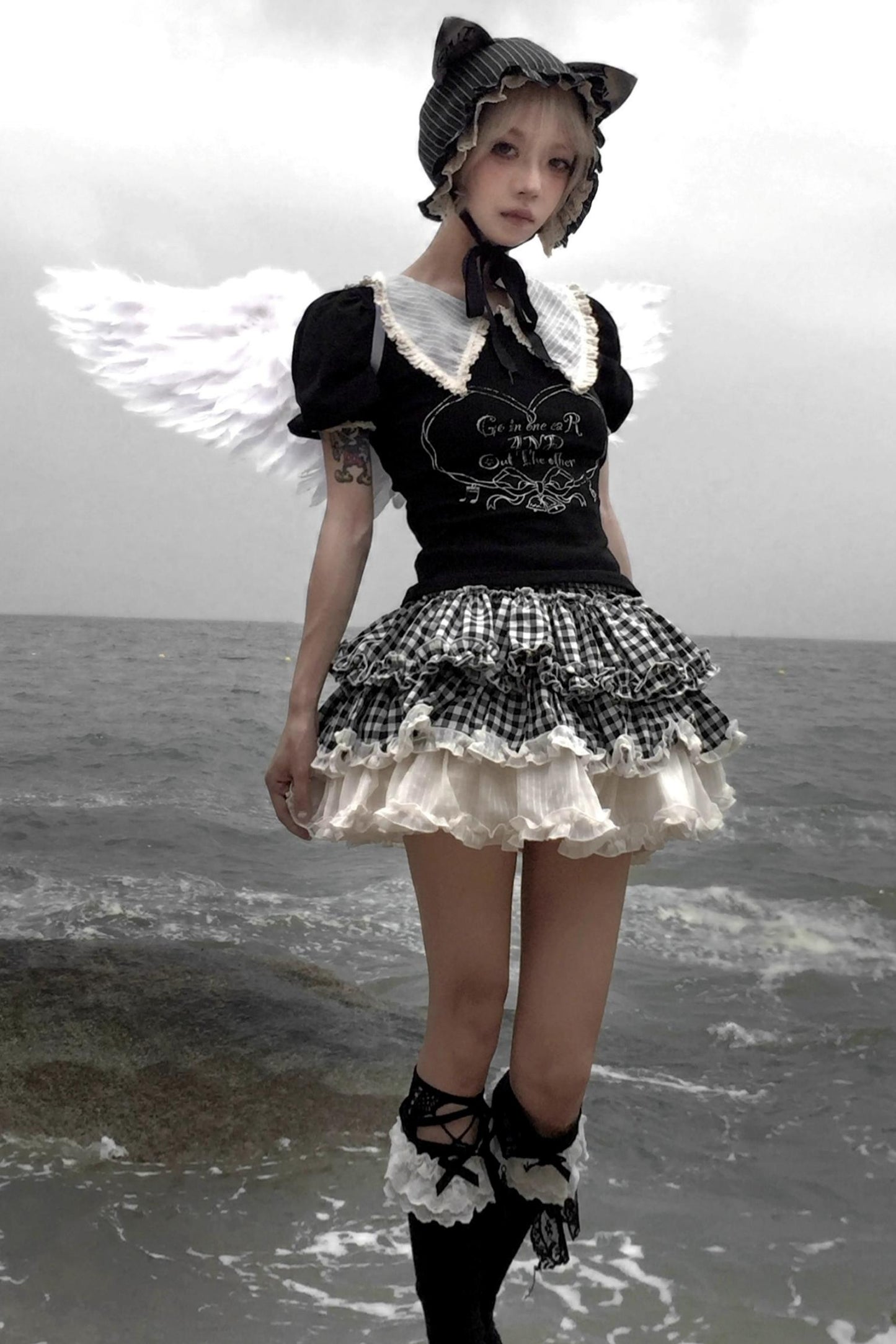 Black And White Plaid Suit Set-Up