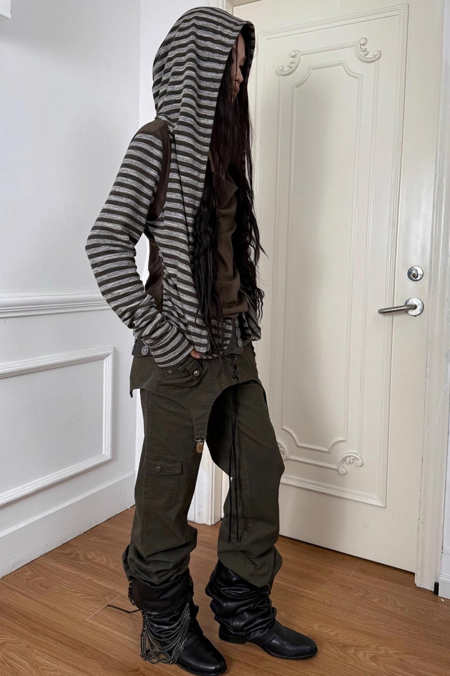 Long Sleeve Patchwork Zip Hooded Jacket