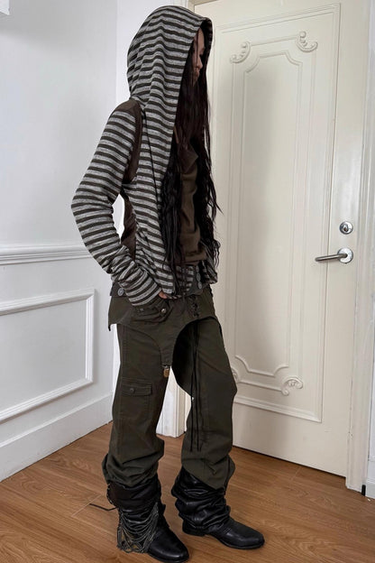 Long Sleeve Patchwork Zip Hooded Jacket