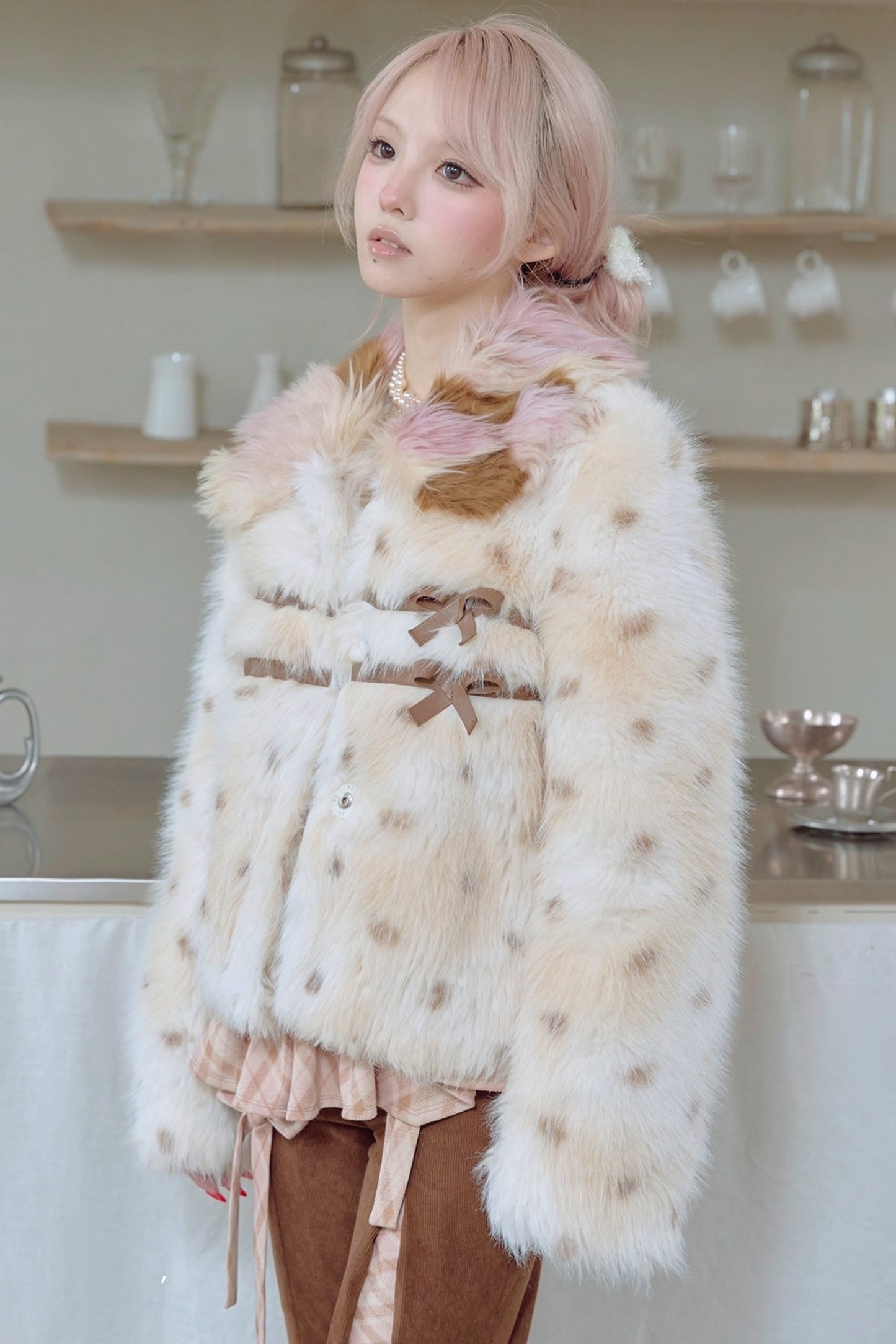 Brown Polka Dot Fur Coat
