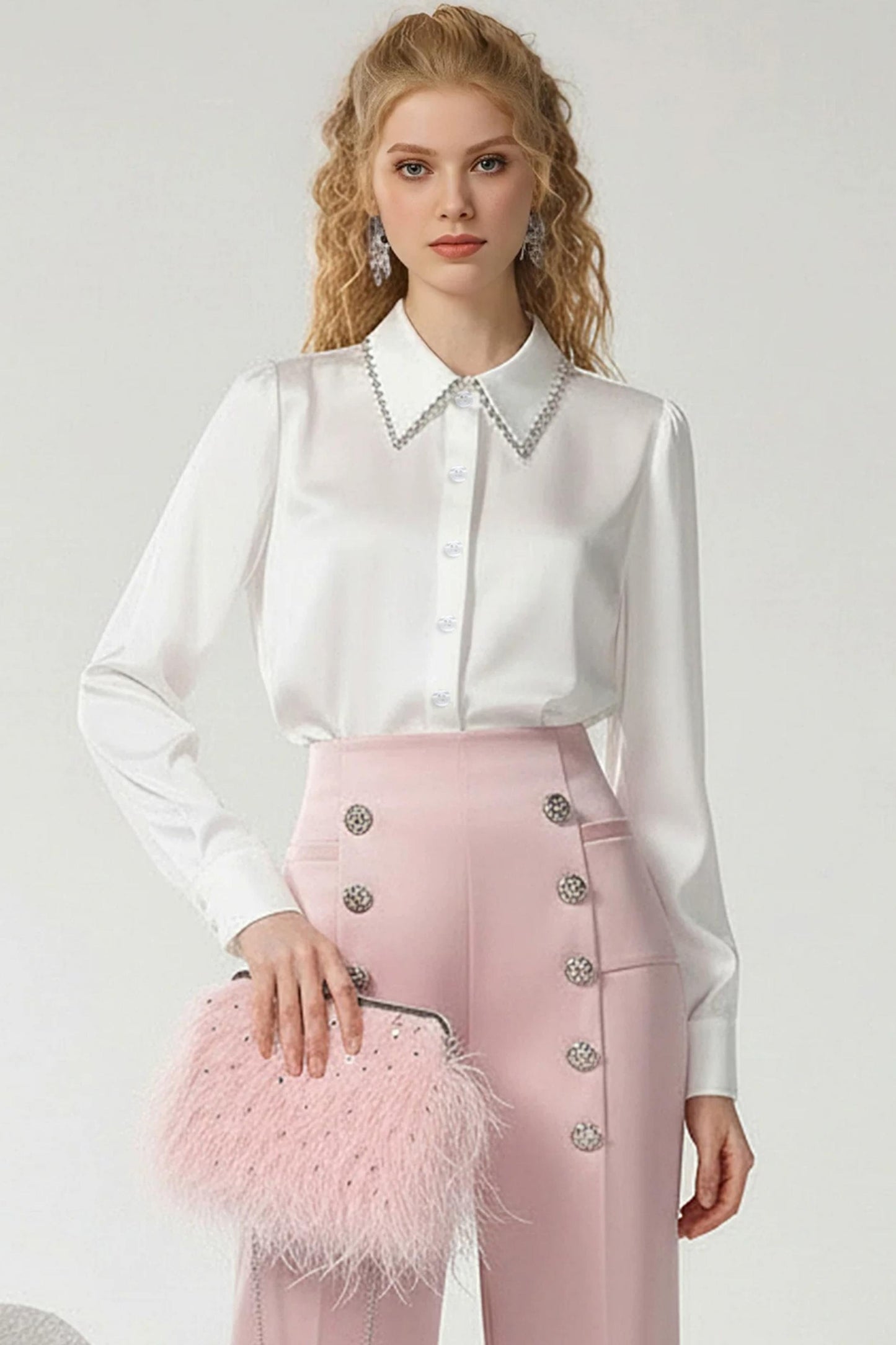 Satin Metal Button Suit Pants Set-Up
