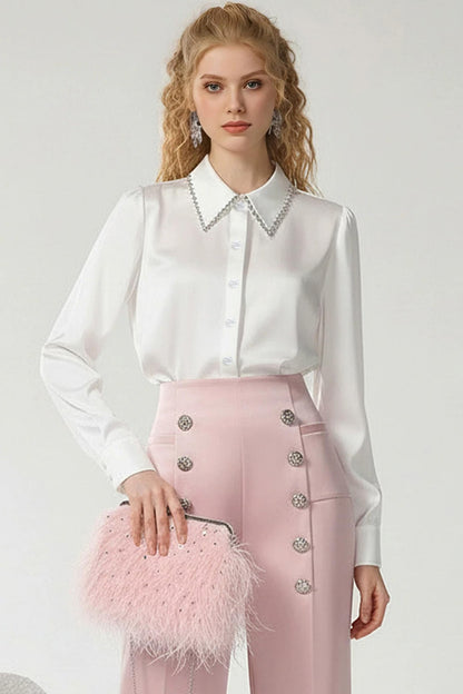 Satin Metal Button Suit Pants Set-Up